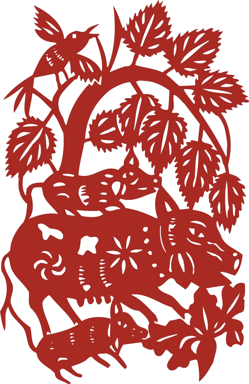 中国风中式传统喜庆民俗人物动物窗花剪纸插画边框AI矢量PNG素材【264】